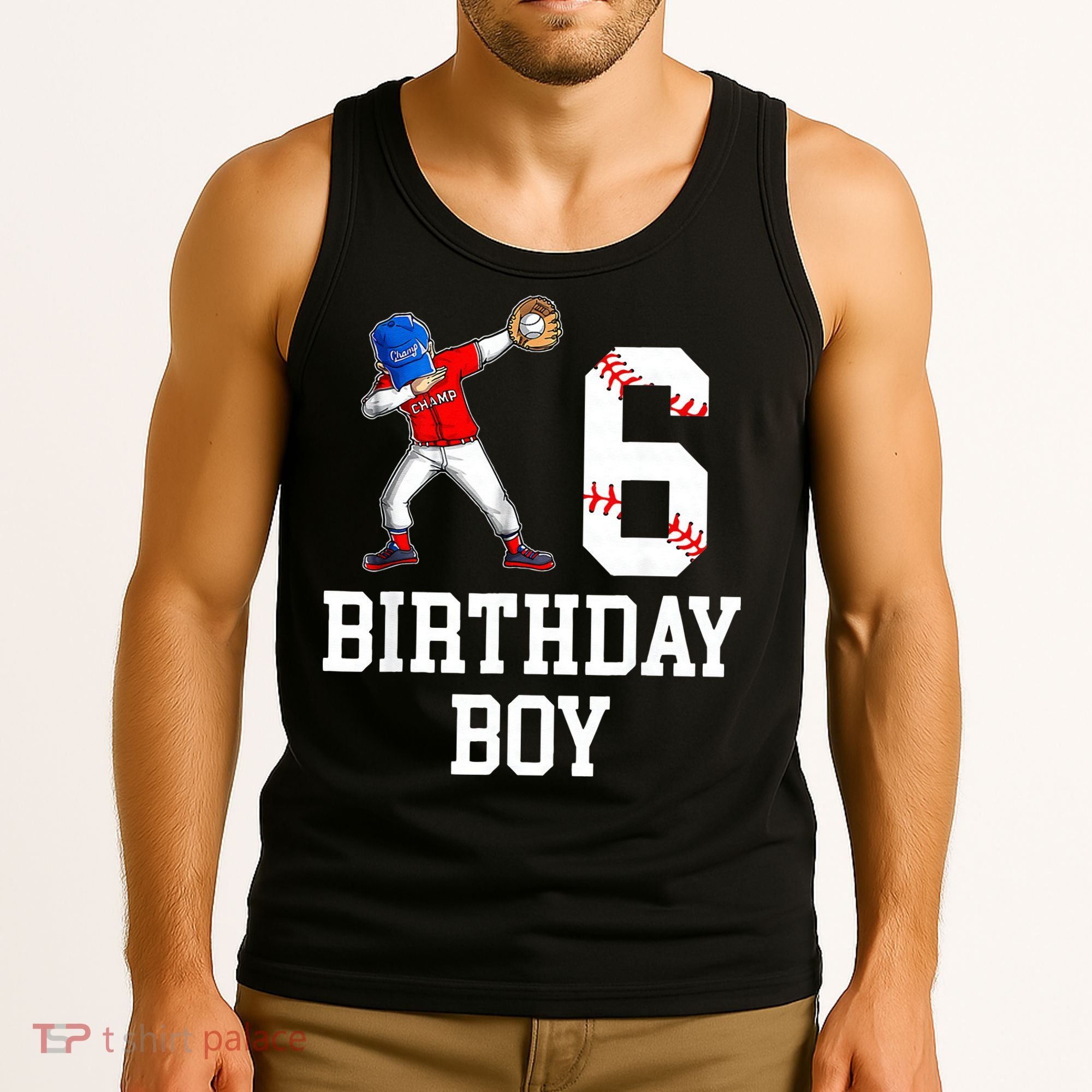 6th Birthday Baseball Big Number Six 6 Year Old Gift Tank Top