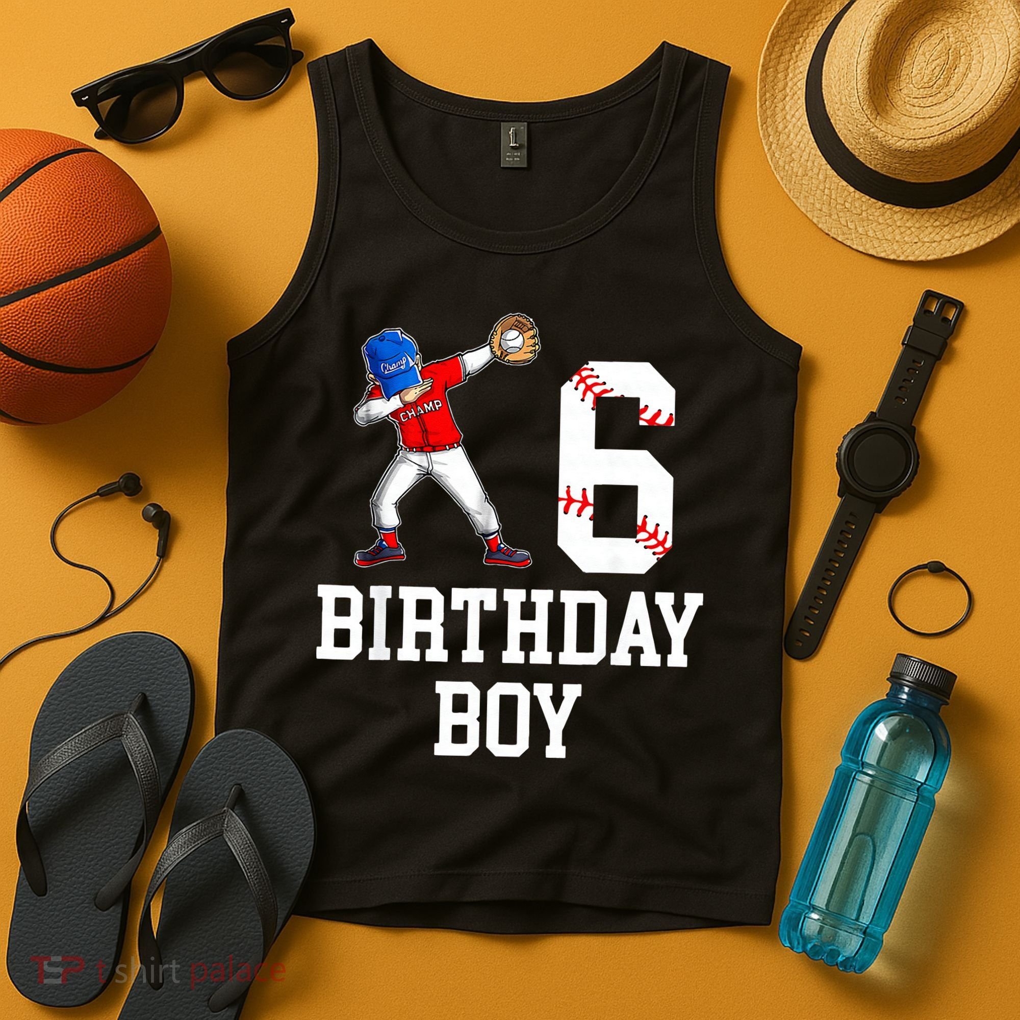 6th Birthday Baseball Big Number Six 6 Year Old Gift Tank Top