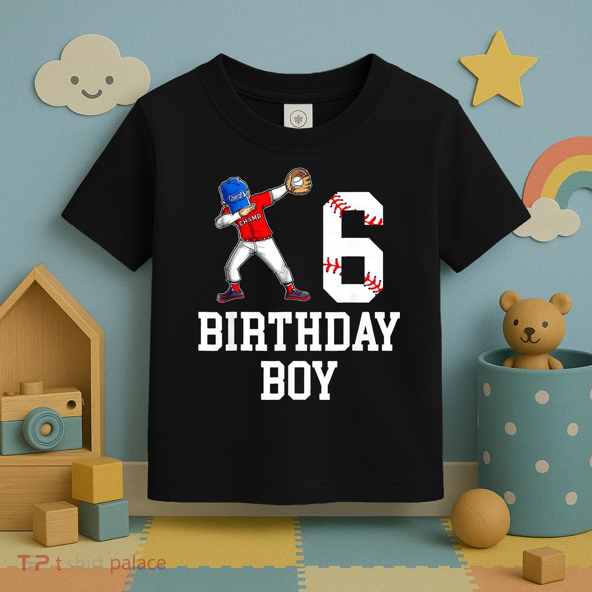 6th Birthday Baseball Big Number Six 6 Year Old Gift Toddler T-Shirt