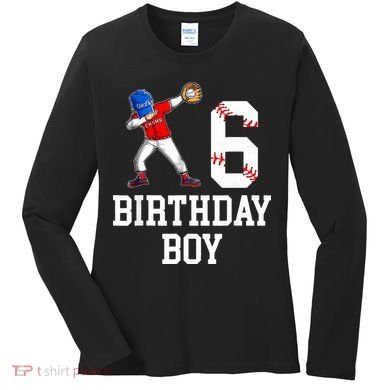 6th Birthday Baseball Big Number Six 6 Year Old Gift Women's Long Sleeve Shirt