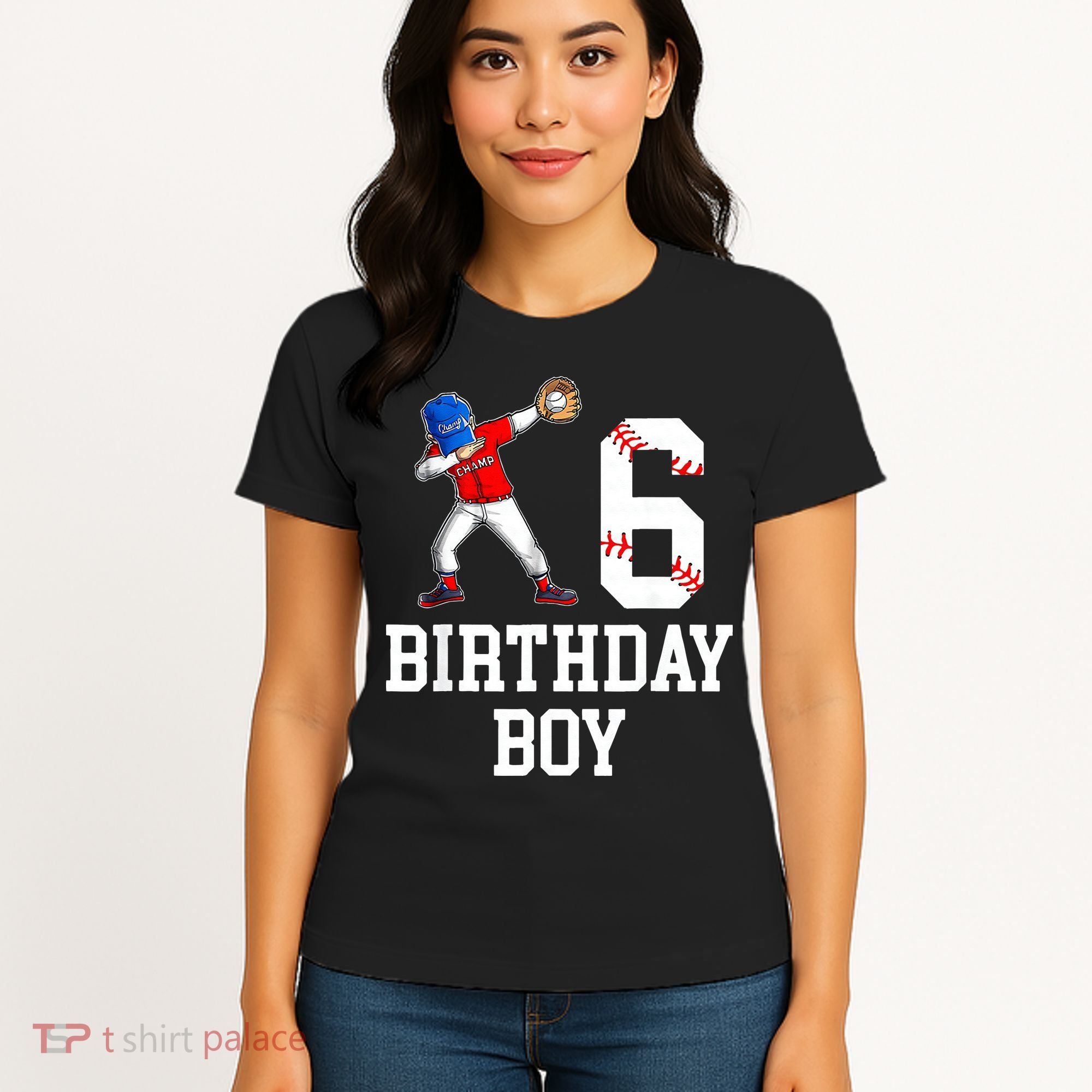 6th Birthday Baseball Big Number Six 6 Year Old Gift Women's T-Shirt