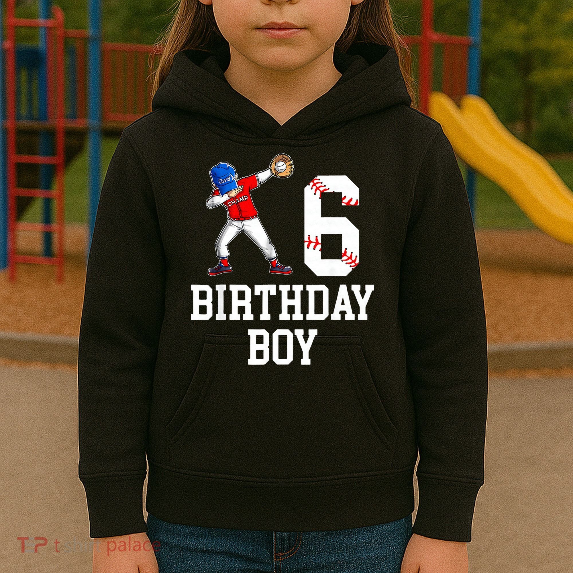 6th Birthday Baseball Big Number Six 6 Year Old Gift Kids Hoodie