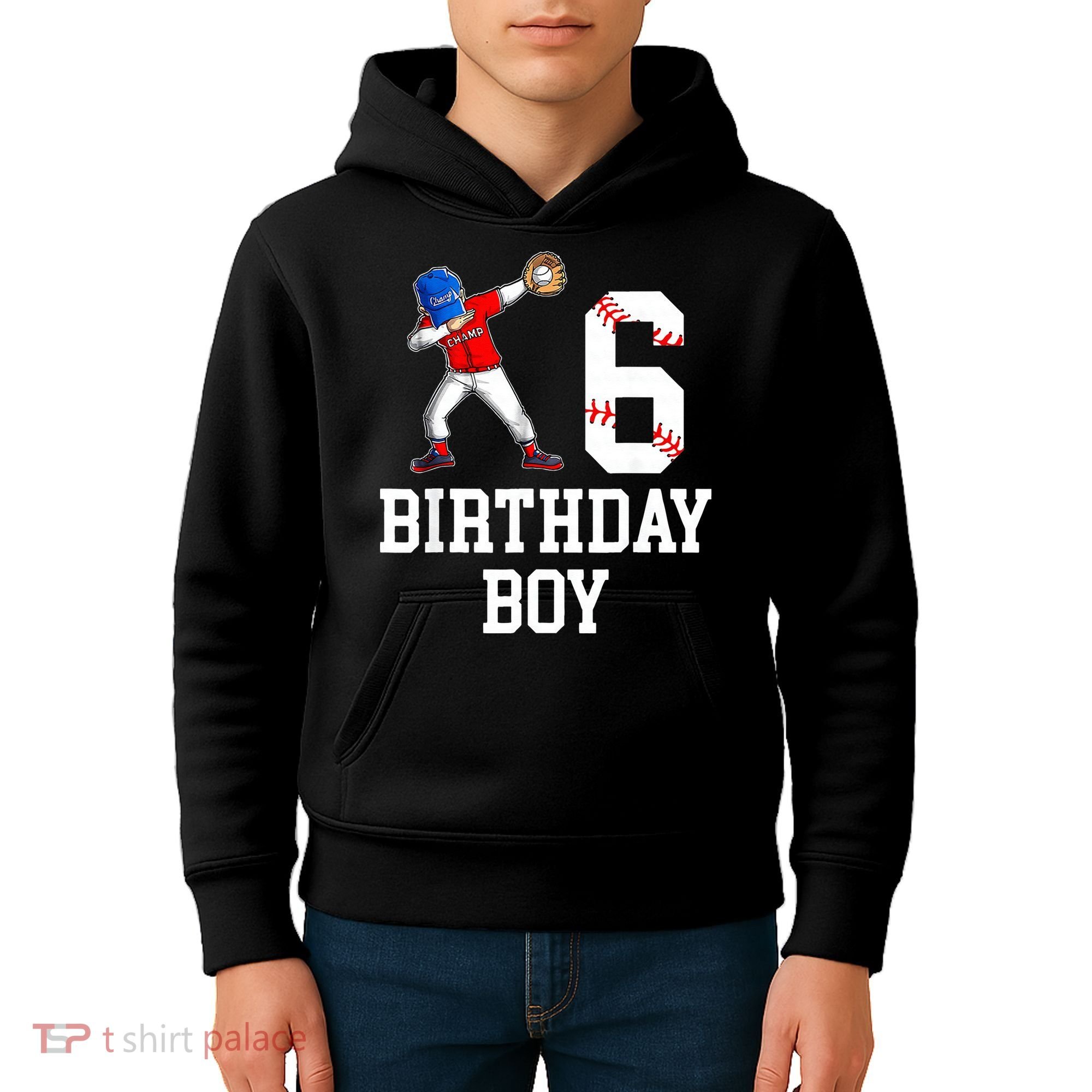 6th Birthday Baseball Big Number Six 6 Year Old Gift Kids Hoodie