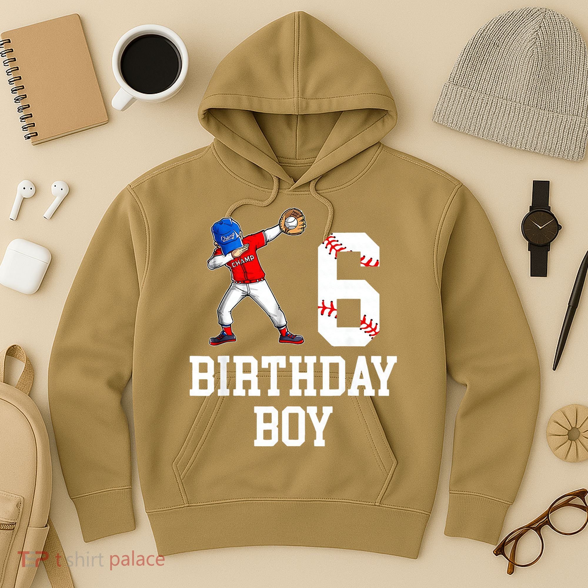 6th Birthday Baseball Big Number Six 6 Year Old Gift Hoodie