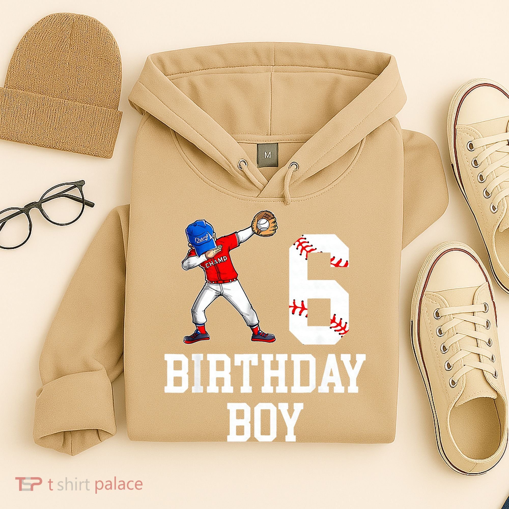 6th Birthday Baseball Big Number Six 6 Year Old Gift Hoodie