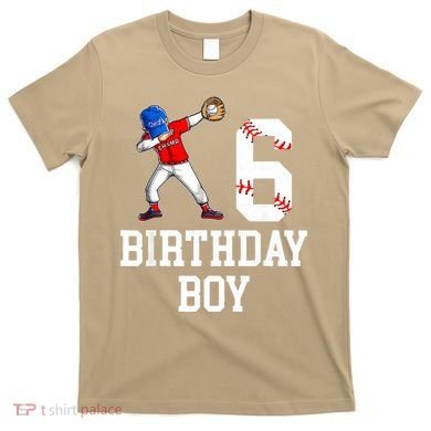 6th Birthday Baseball Big Number Six 6 Year Old Gift T-Shirt
