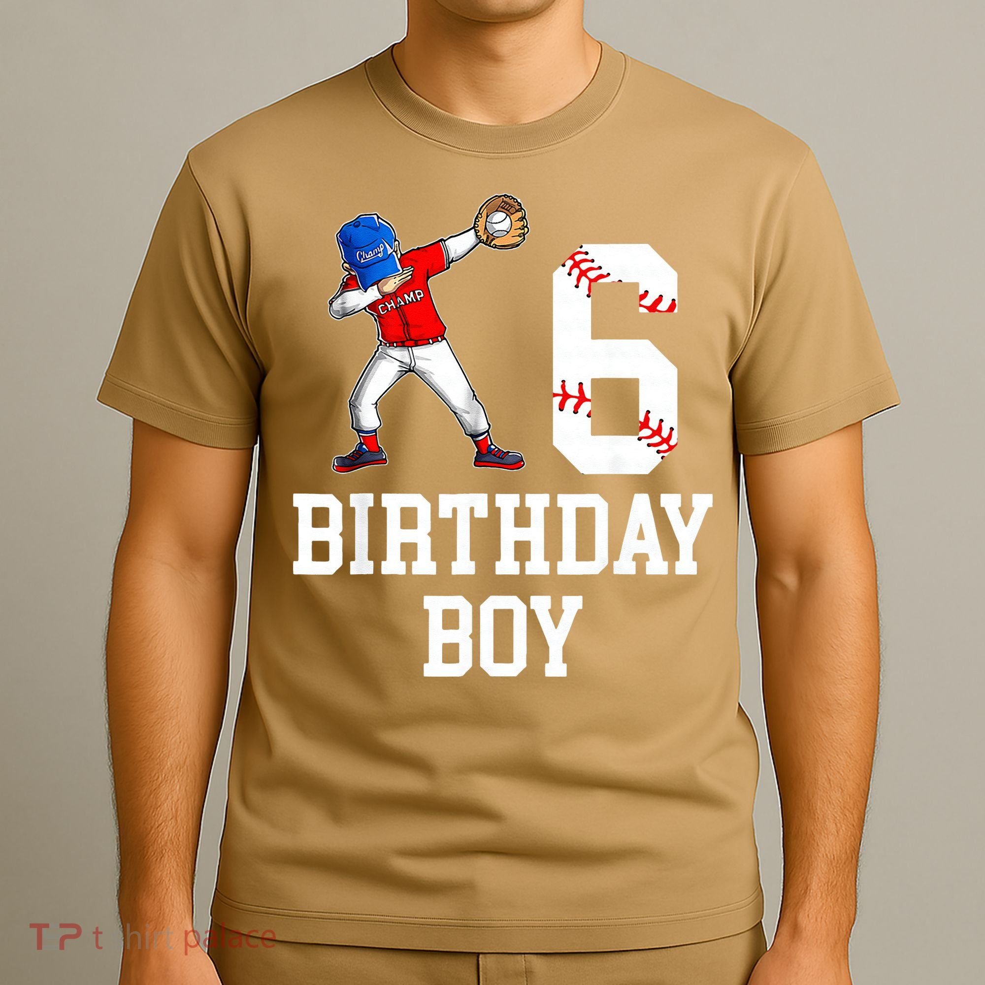 6th Birthday Baseball Big Number Six 6 Year Old Gift T-Shirt