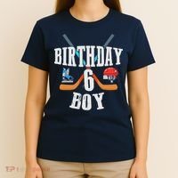 6th Birthday Boy Ice Hockey 6 Years Old Birthday Squad Party T-Shirt thumb 4