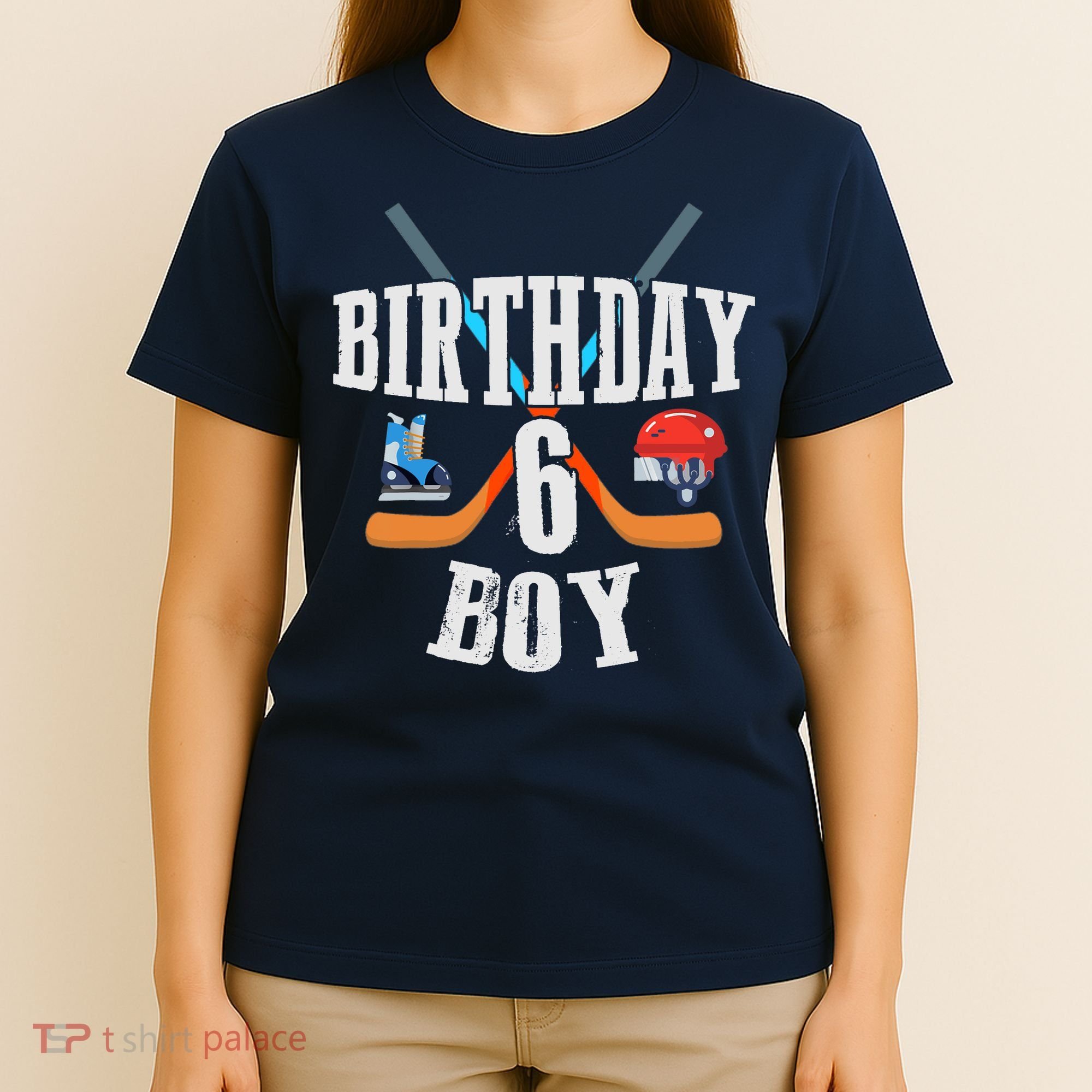6th Birthday Boy Ice Hockey 6 Years Old Birthday Squad Party T-Shirt