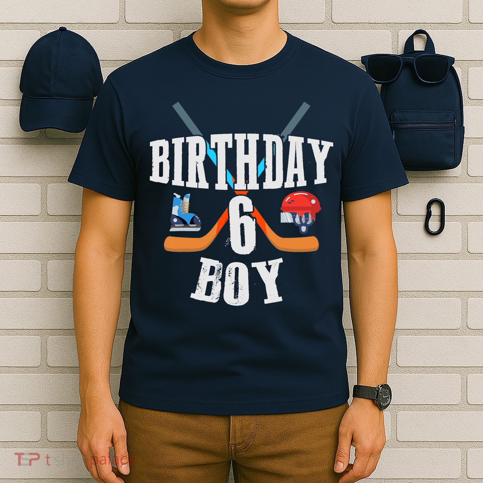 6th Birthday Boy Ice Hockey 6 Years Old Birthday Squad Party T-Shirt