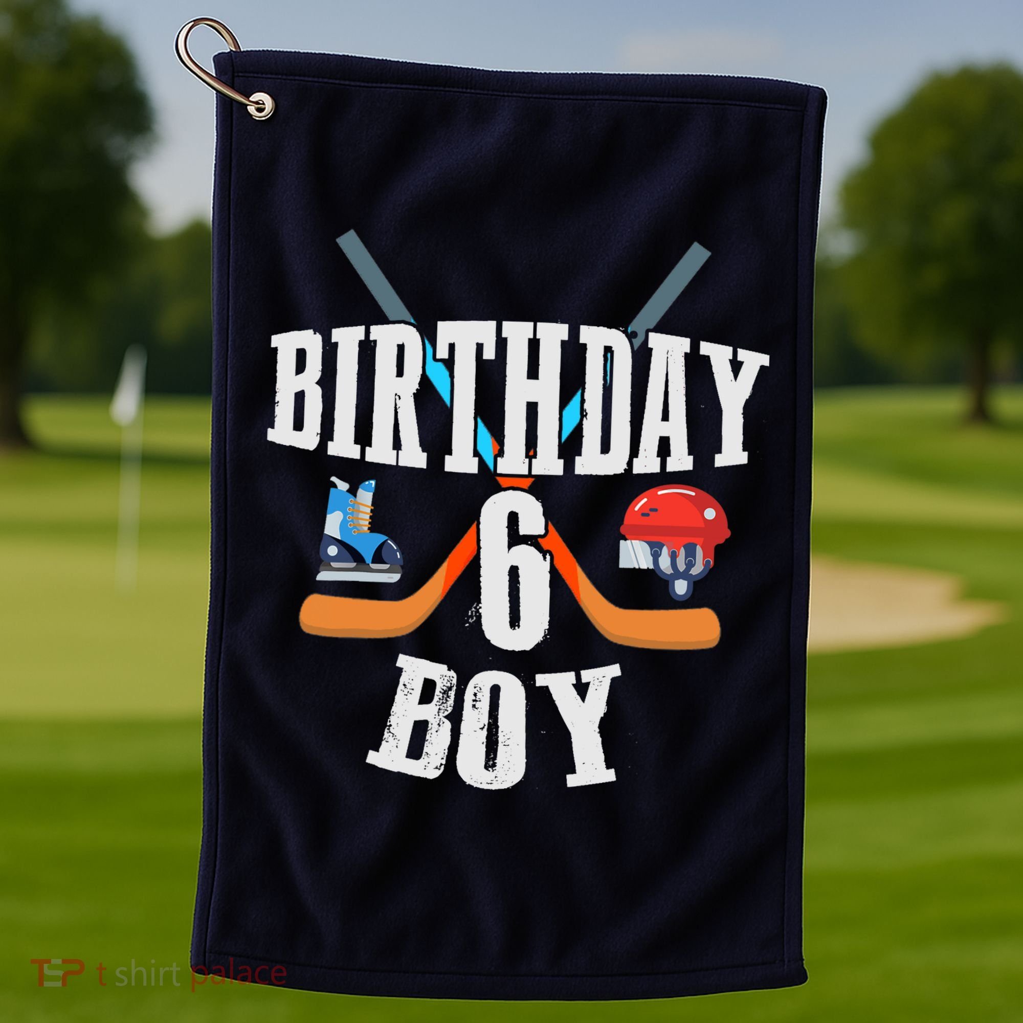 6th Birthday Boy Ice Hockey 6 Years Old Birthday Squad Party Golf Towel