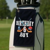 6th Birthday Boy Ice Hockey 6 Years Old Birthday Squad Party Golf Towel thumb 2