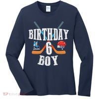 6th Birthday Boy Ice Hockey 6 Years Old Birthday Squad Party Women's Long Sleeve Shirt thumb 0