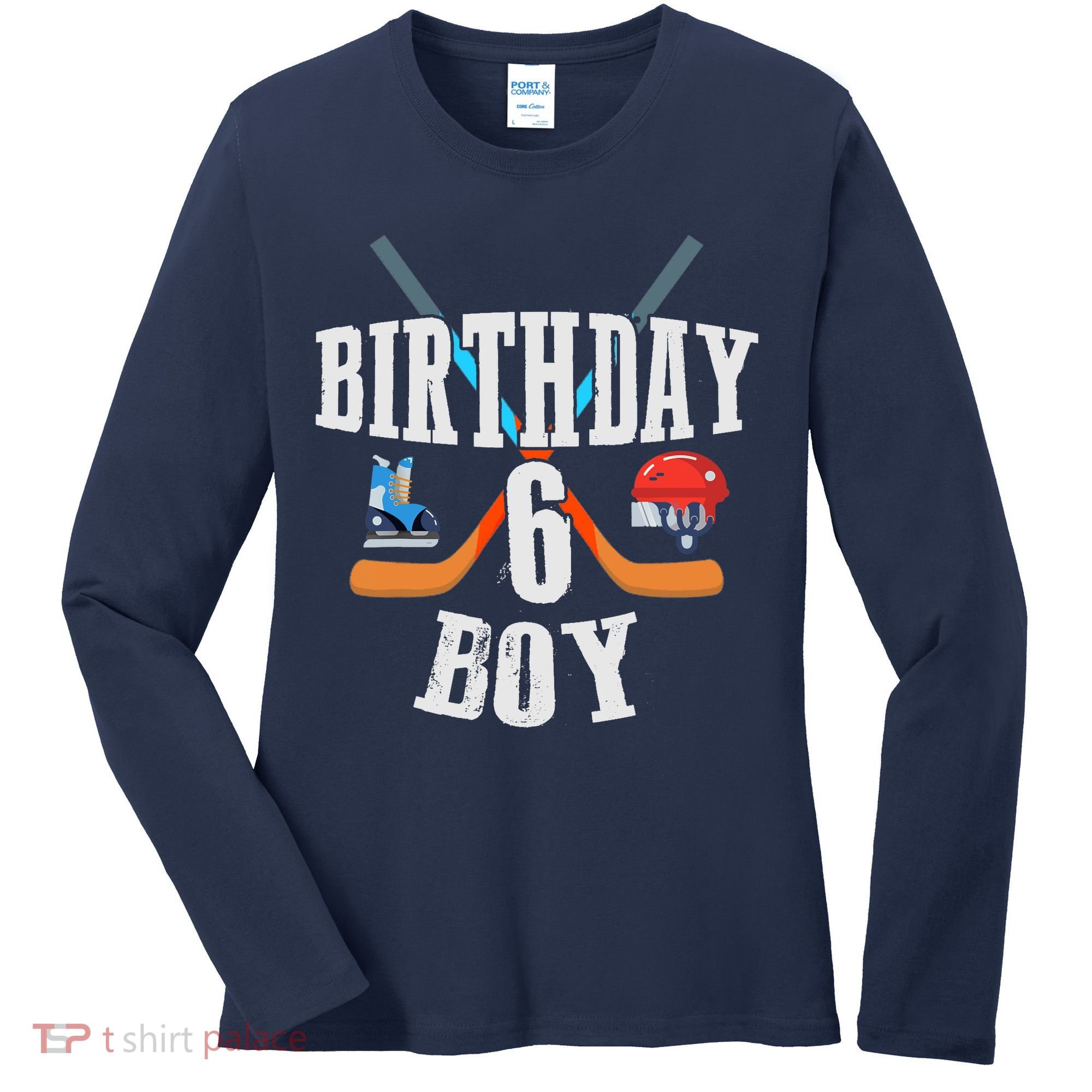 6th Birthday Boy Ice Hockey 6 Years Old Birthday Squad Party Women's Long Sleeve Shirt