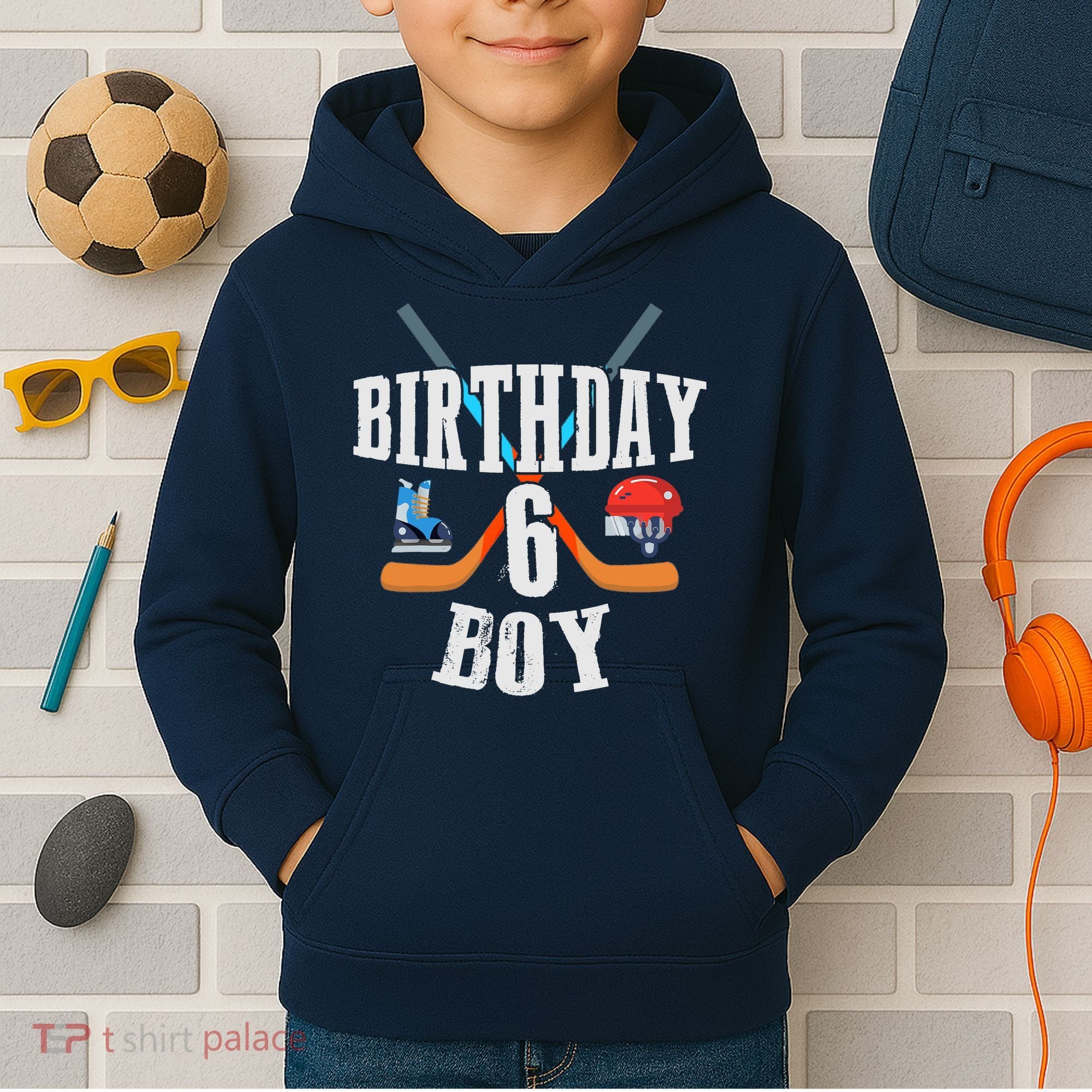 6th Birthday Boy Ice Hockey 6 Years Old Birthday Squad Party Kids Hoodie