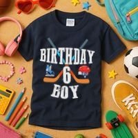6th Birthday Boy Ice Hockey 6 Years Old Birthday Squad Party Kids T-Shirt thumb 3