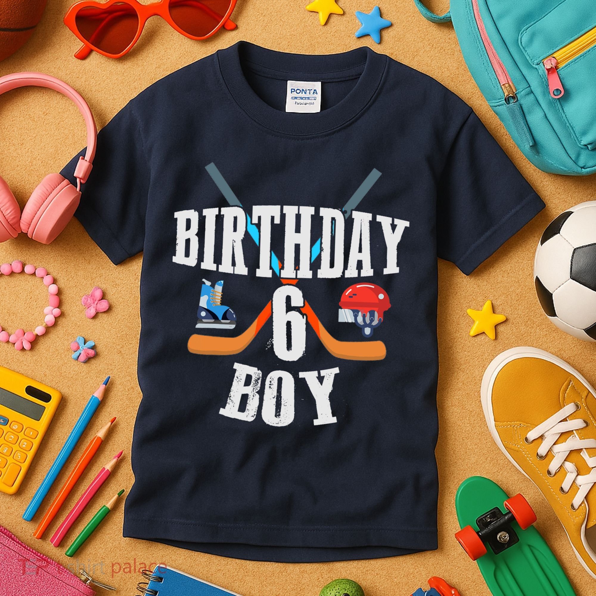 6th Birthday Boy Ice Hockey 6 Years Old Birthday Squad Party Kids T-Shirt