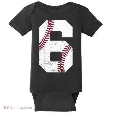 6th Birthday Baseball Six 6 Years Old Baby Bodysuit