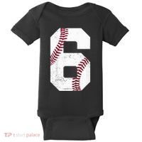 6th Birthday Baseball Six 6 Years Old Baby Bodysuit thumb 0