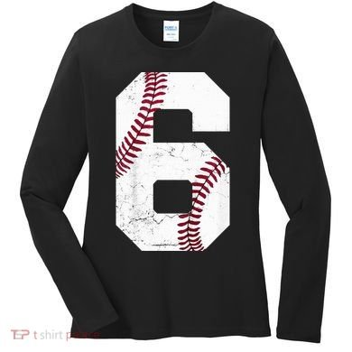 6th Birthday Baseball Six 6 Years Old Women's Long Sleeve Shirt
