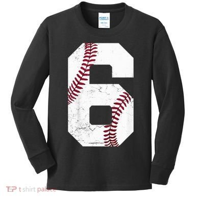 6th Birthday Baseball Six 6 Years Old Kids Long Sleeve Shirt