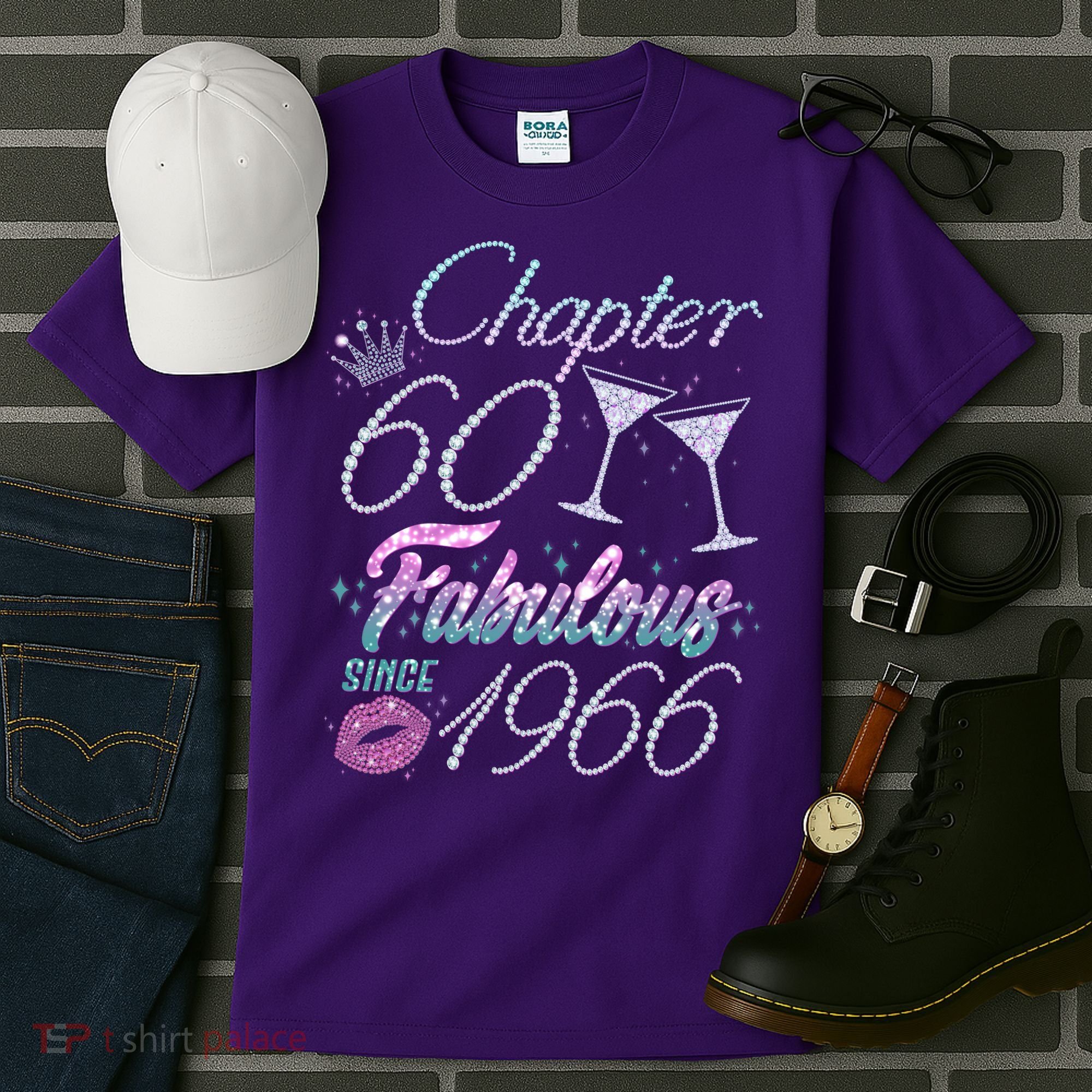 60th Birthday Chapter 60 Fabulous Since 1966 Rhinestones Diamonds Tall T-Shirt