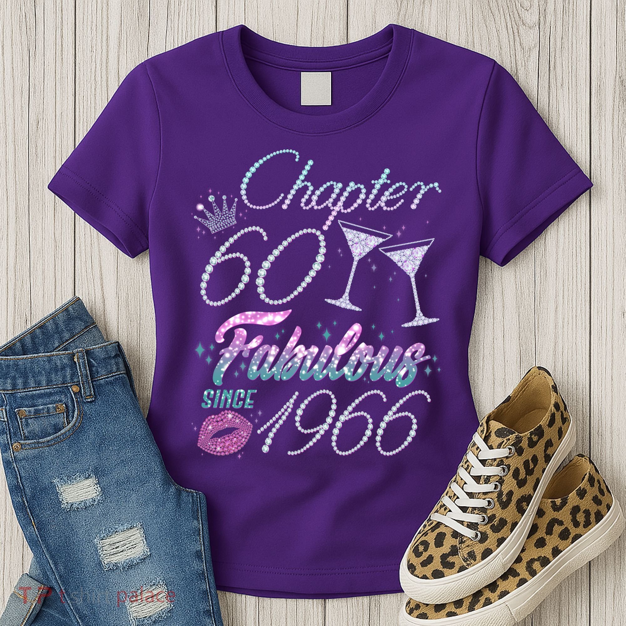 60th Birthday Chapter 60 Fabulous Since 1966 Rhinestones Diamonds Women's T-Shirt