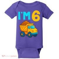 6th Birthday Cartoon Dump Toy Truck Construction I'M 6 Six Baby Bodysuit thumb 0