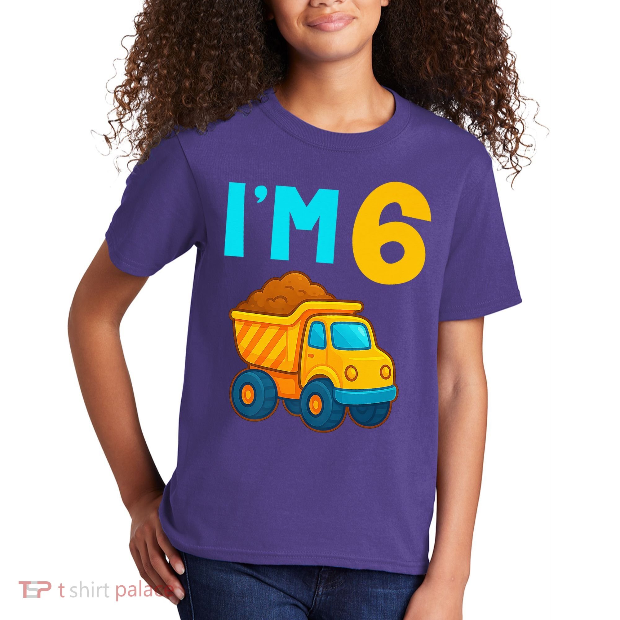 6th Birthday Cartoon Dump Toy Truck Construction I'M 6 Six Kids T-Shirt