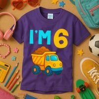 6th Birthday Cartoon Dump Toy Truck Construction I'M 6 Six Kids T-Shirt thumb 3