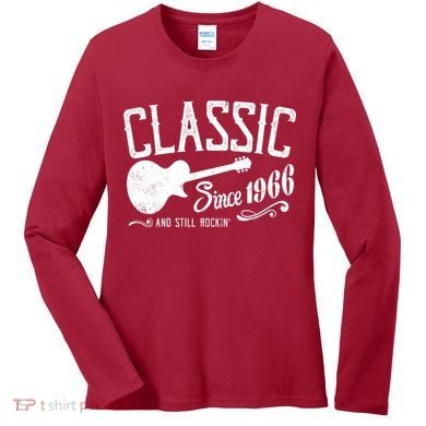 60th Birthday Classic Guitar Since 1966 And Still Rockin Women's Long Sleeve Shirt