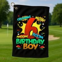 6th Birthday Comic Style 6 Year Old Gifts Golf Towel thumb 1