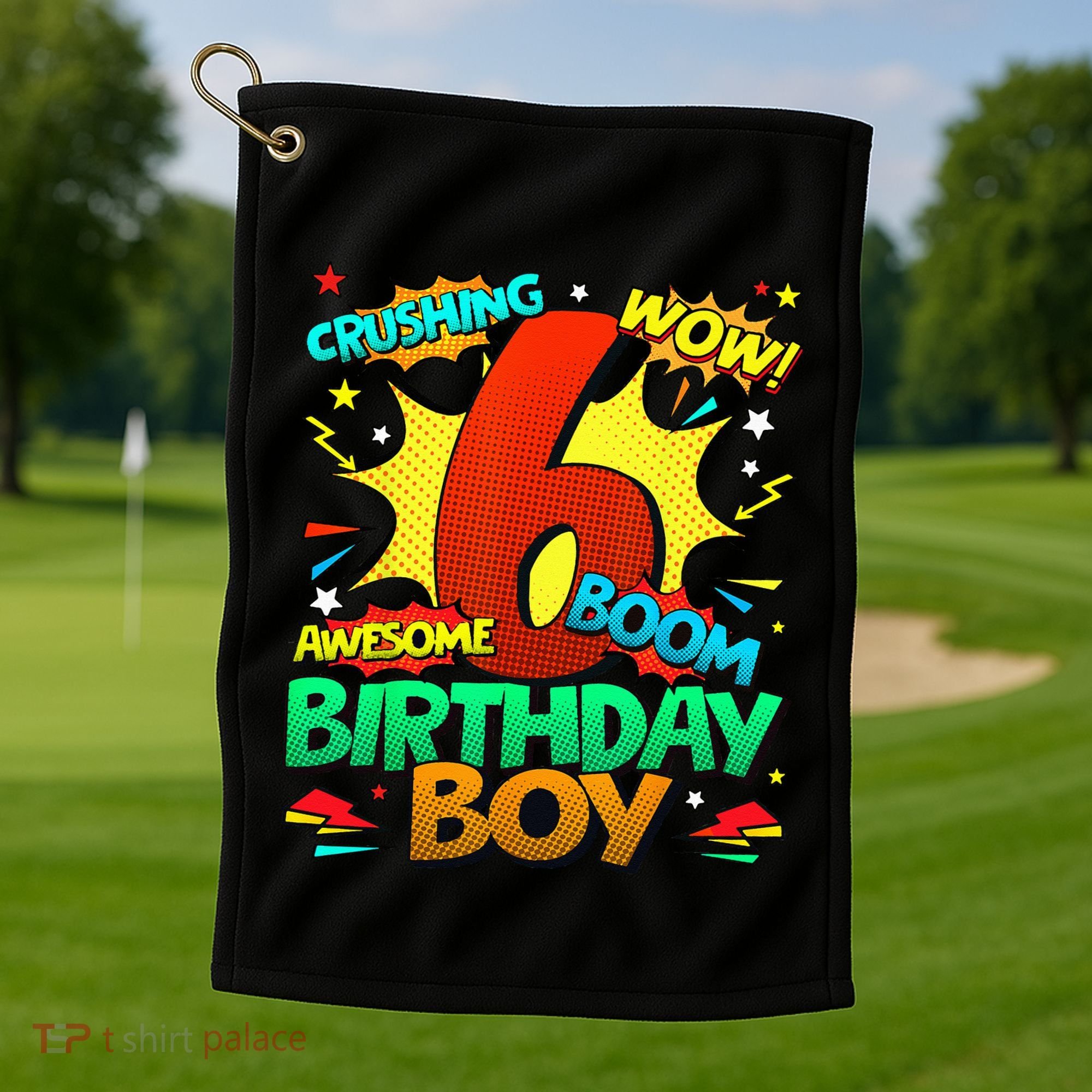 6th Birthday Comic Style 6 Year Old Gifts Golf Towel