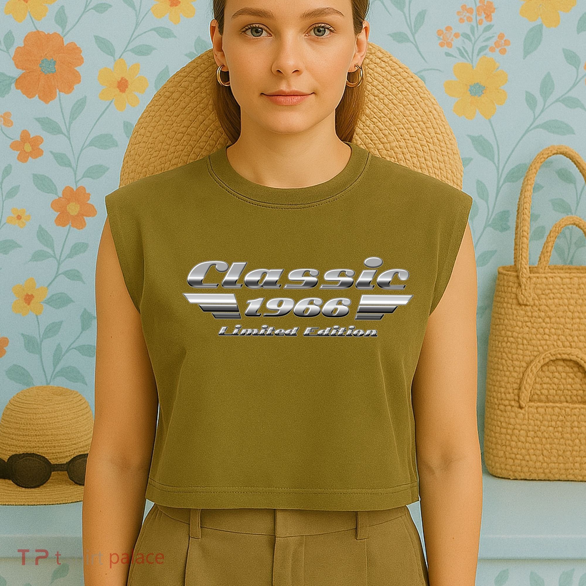 60th Birthday Classic 1966 Limited Edition Metallic Chrome Birthday Garment-Dyed Women's Muscle Tee