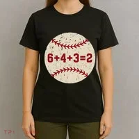 6+4+3=2 Baseball Double Play Retro Funny Baseball Player T-Shirt thumb 4