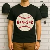 6+4+3=2 Baseball Double Play Retro Funny Baseball Player T-Shirt thumb 6