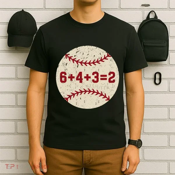 6+4+3=2 Baseball Double Play Retro Funny Baseball Player T-Shirt