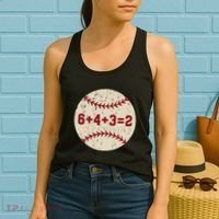 6+4+3=2 Baseball Double Play Retro Funny Baseball Player Women's Tank Top thumb 2