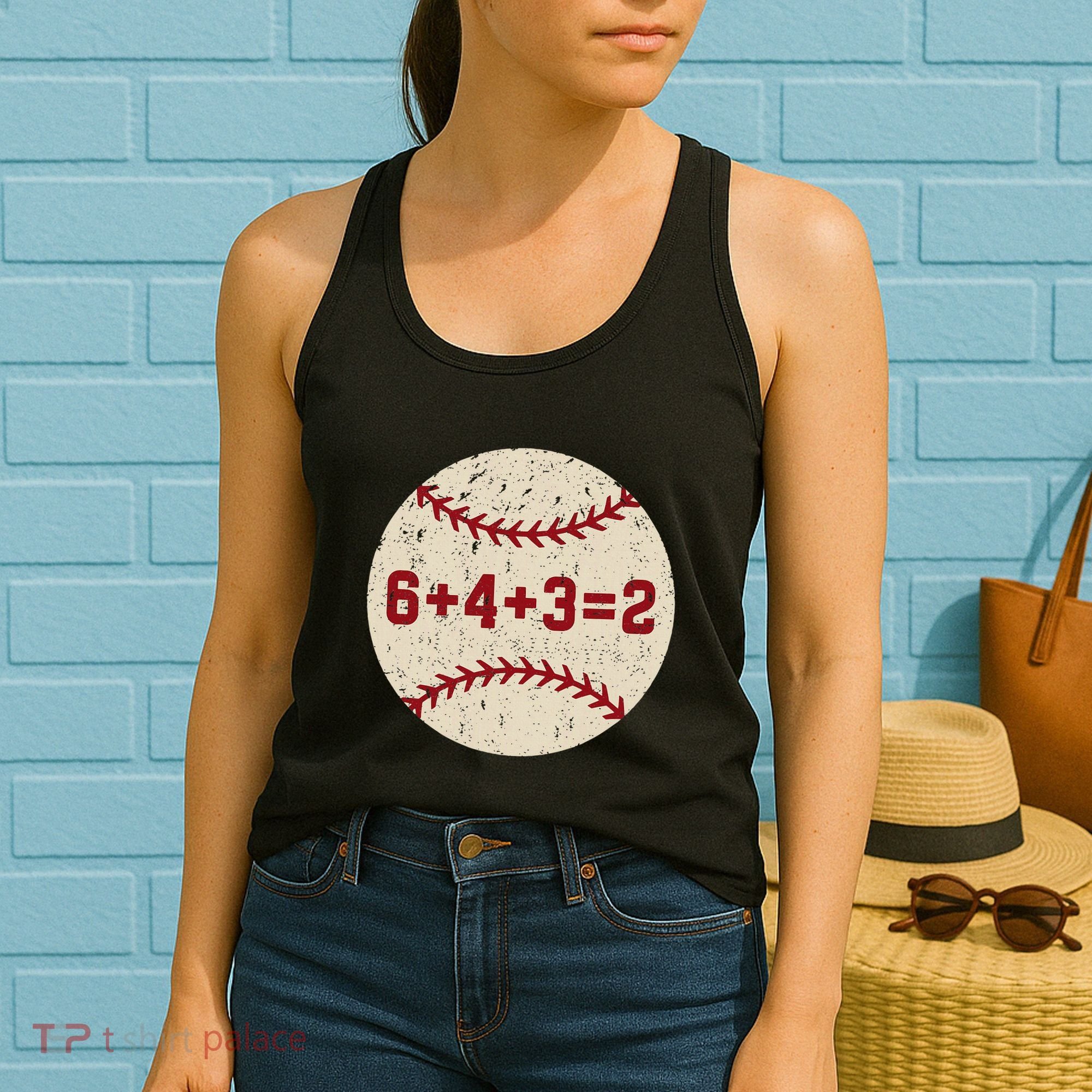 6+4+3=2 Baseball Double Play Retro Funny Baseball Player Women's Tank Top