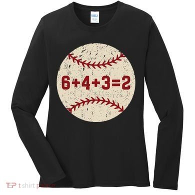 6+4+3=2 Baseball Double Play Retro Funny Baseball Player Women's Long Sleeve Shirt