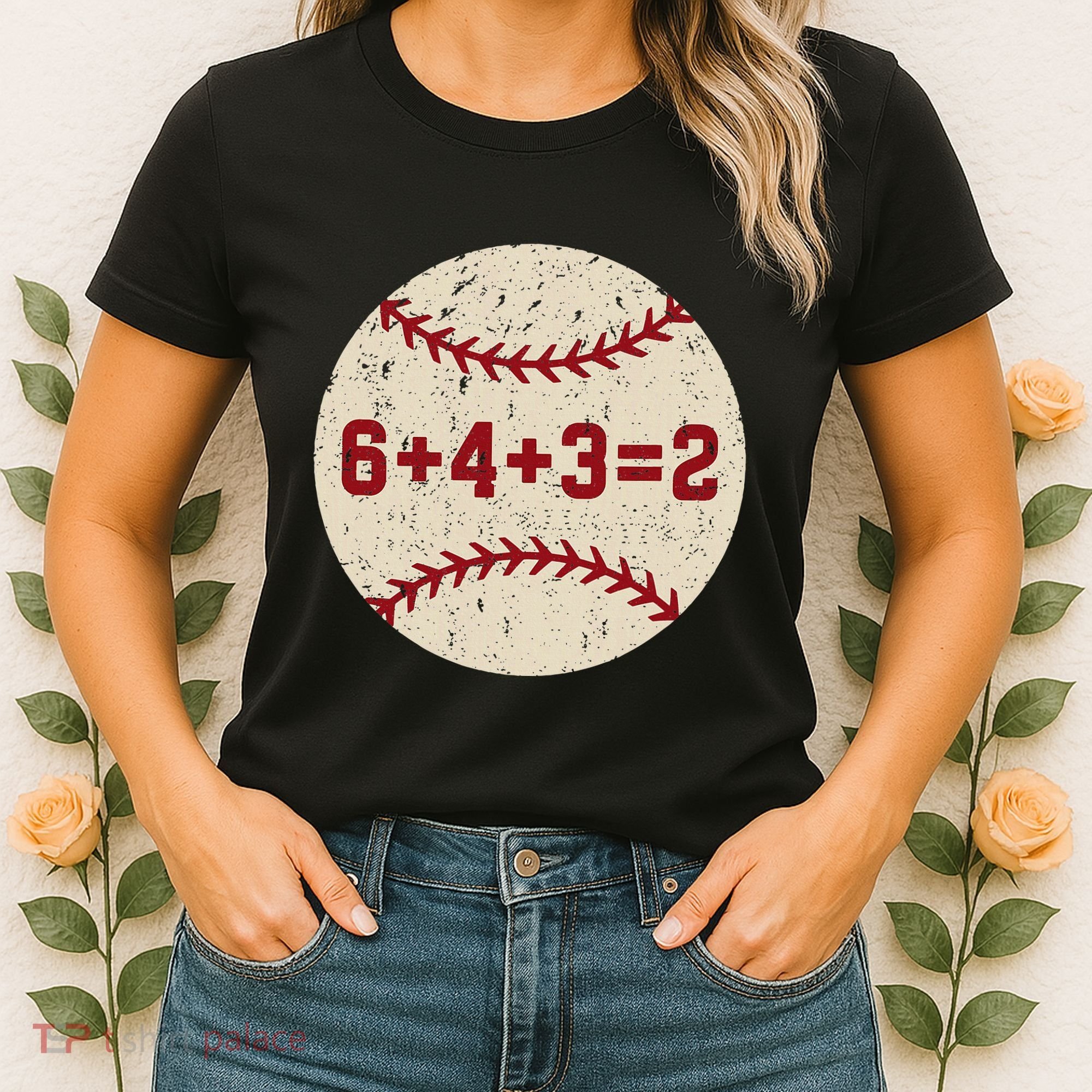 6+4+3=2 Baseball Double Play Retro Funny Baseball Player Women's T-Shirt
