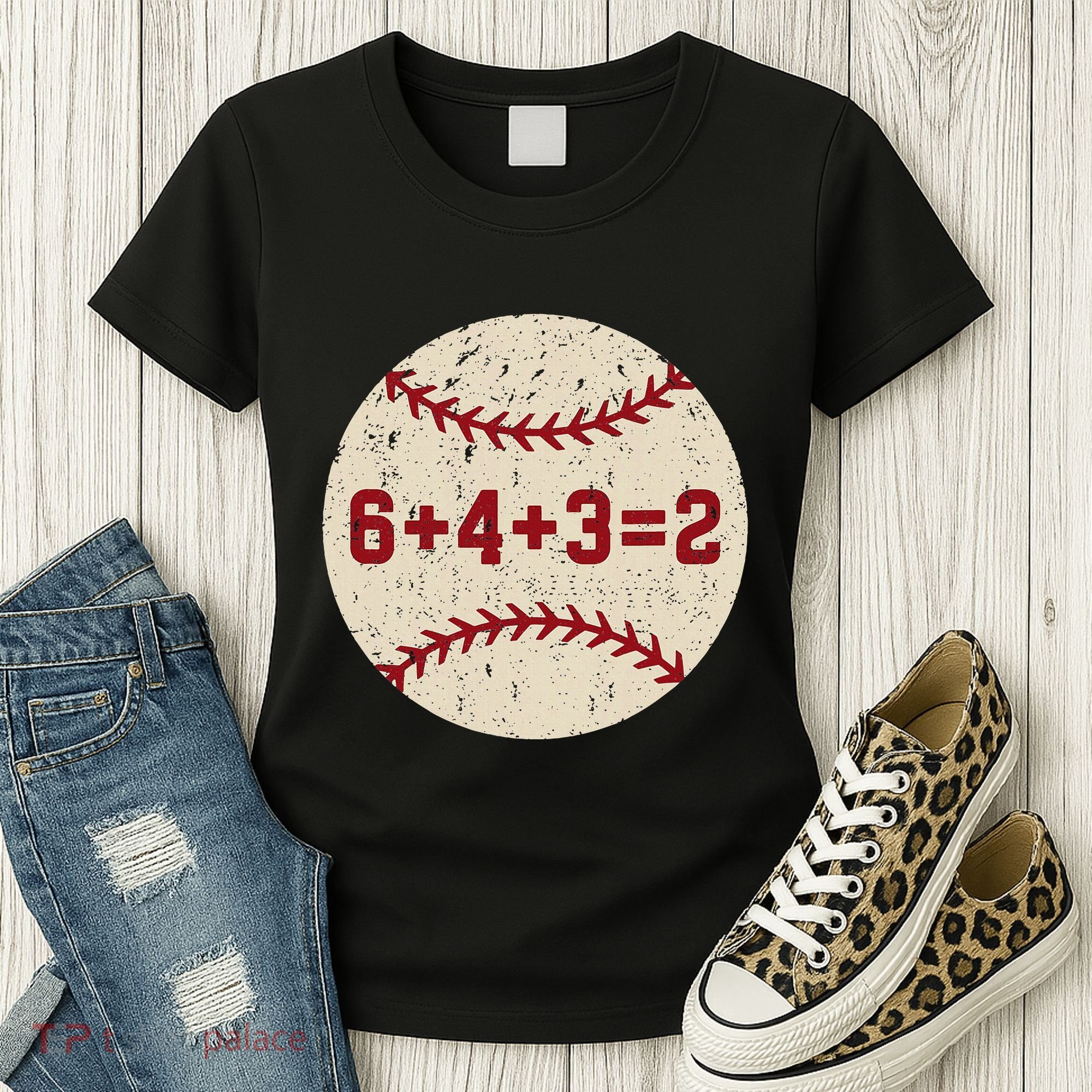 6+4+3=2 Baseball Double Play Retro Funny Baseball Player Women's T-Shirt