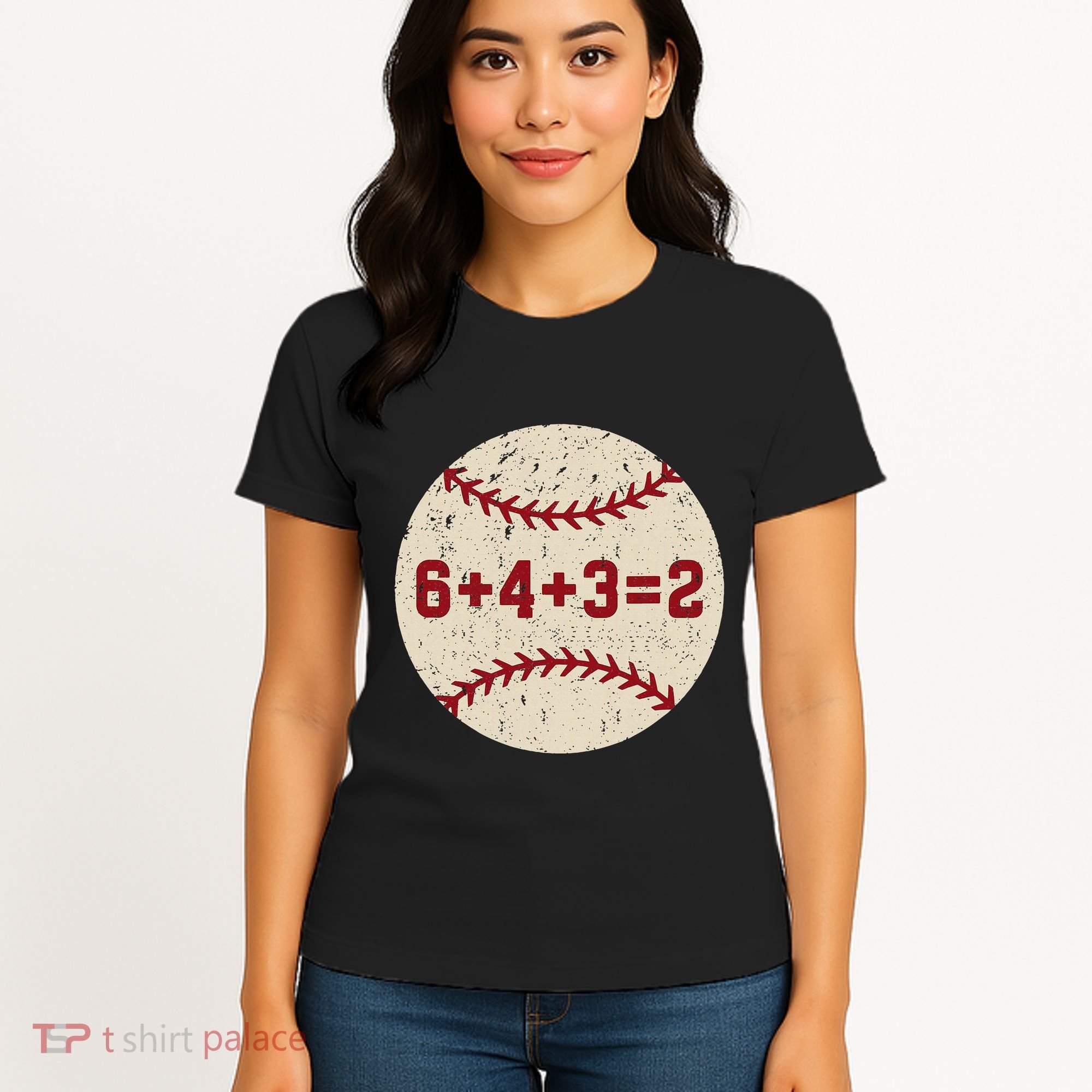 6+4+3=2 Baseball Double Play Retro Funny Baseball Player Women's T-Shirt