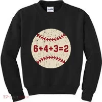 6+4+3=2 Baseball Double Play Retro Funny Baseball Player Kids Sweatshirt thumb 0