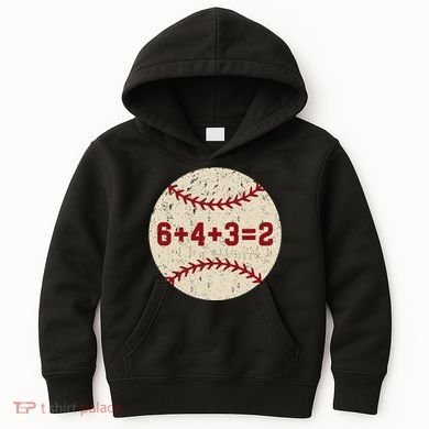 6+4+3=2 Baseball Double Play Retro Funny Baseball Player Kids Hoodie