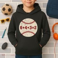 6+4+3=2 Baseball Double Play Retro Funny Baseball Player Kids Hoodie thumb 2