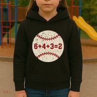 6+4+3=2 Baseball Double Play Retro Funny Baseball Player Kids Hoodie thumb 3