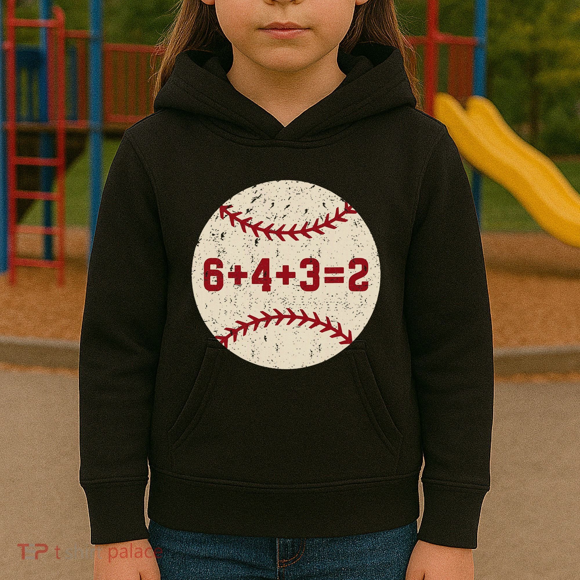 6+4+3=2 Baseball Double Play Retro Funny Baseball Player Kids Hoodie
