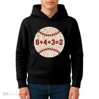 6+4+3=2 Baseball Double Play Retro Funny Baseball Player Kids Hoodie thumb 4
