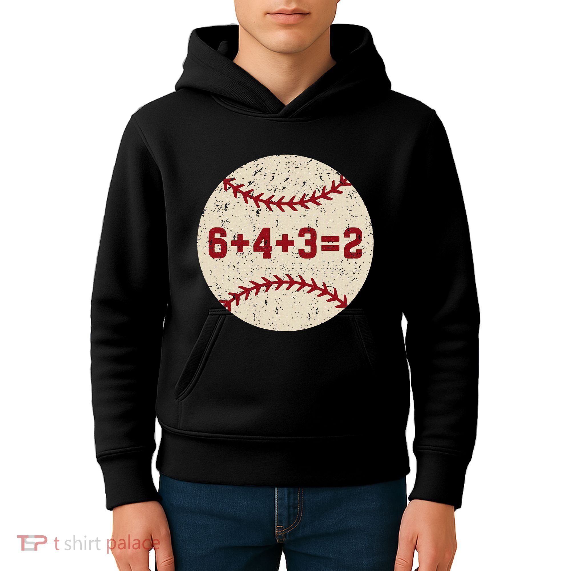 6+4+3=2 Baseball Double Play Retro Funny Baseball Player Kids Hoodie